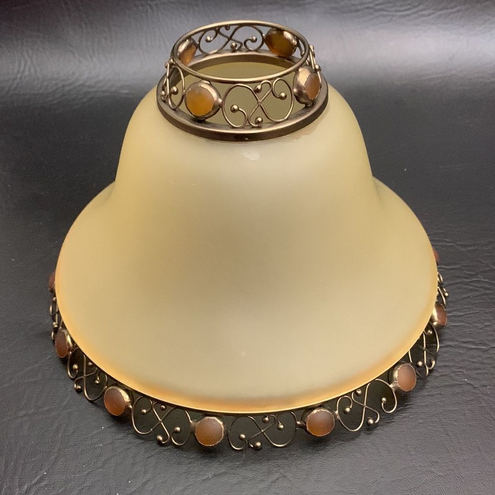 Party Light Votive Holder With Shade Gold Brass Amber Stones 12 1/2 Inches Tall - Picture 5 of 10